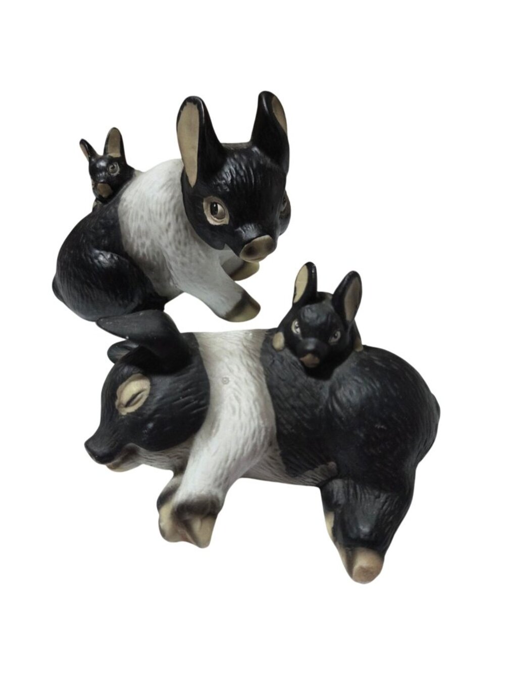 Vintage Pig Figurines with Piglets Black White Farm Collectible Decor Set of 2